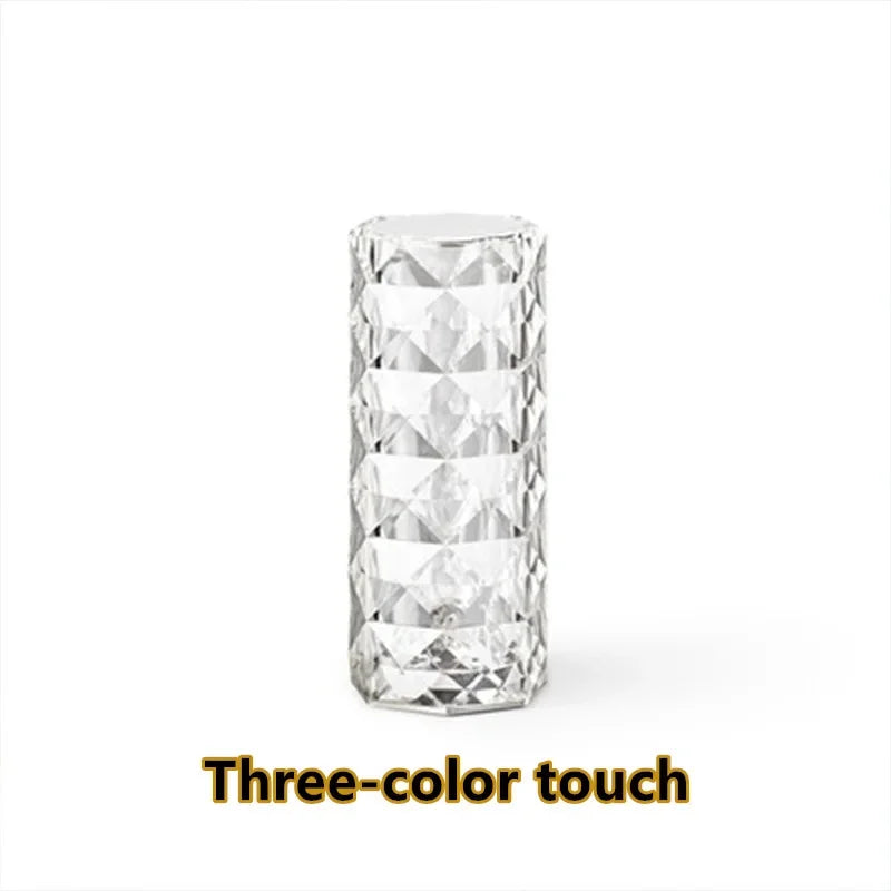 Nordic Crystal Touch Table Lamp – Dimmable Night Light with Rose & Diamond Design
