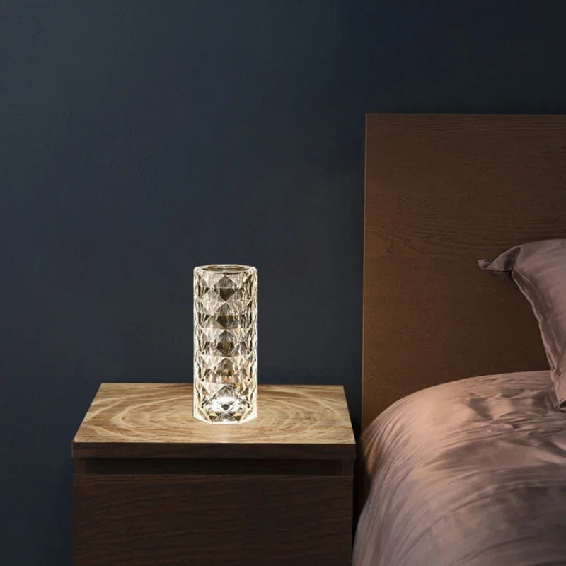 Nordic Crystal Touch Table Lamp – Dimmable Night Light with Rose & Diamond Design
