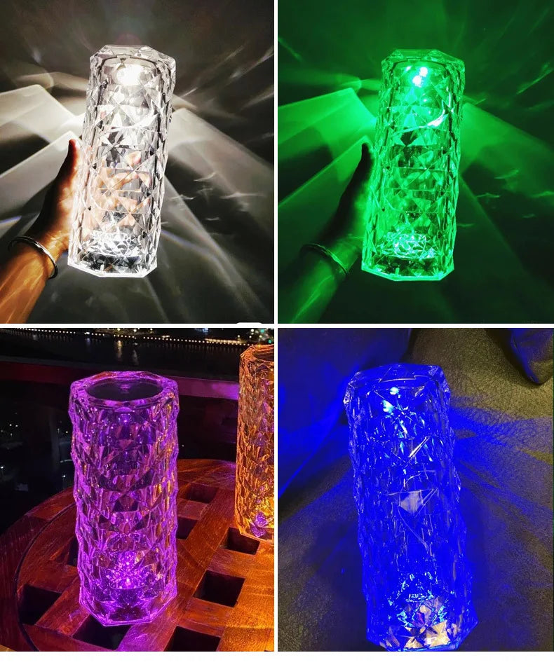 Nordic Crystal Touch Table Lamp – Dimmable Night Light with Rose & Diamond Design