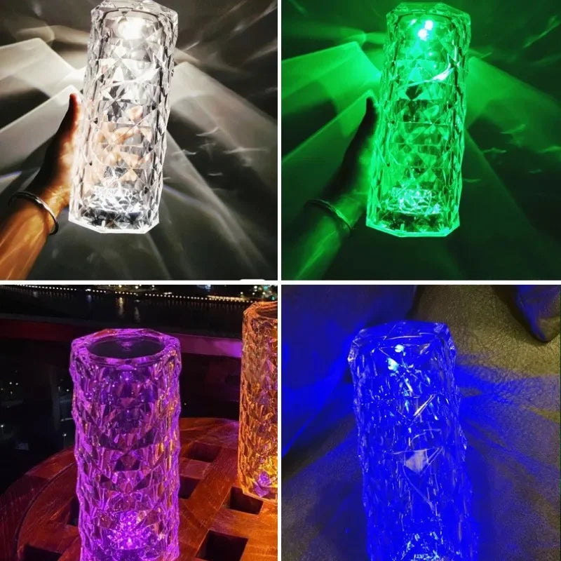 Nordic Crystal Touch Table Lamp – Dimmable Night Light with Rose & Diamond Design