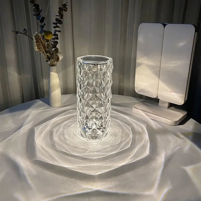 Nordic Crystal Touch Table Lamp – Dimmable Night Light with Rose & Diamond Design