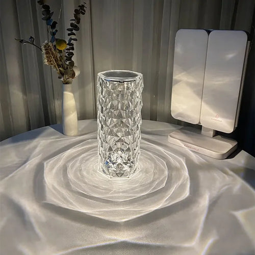 Nordic Crystal Touch Table Lamp – Dimmable Night Light with Rose & Diamond Design