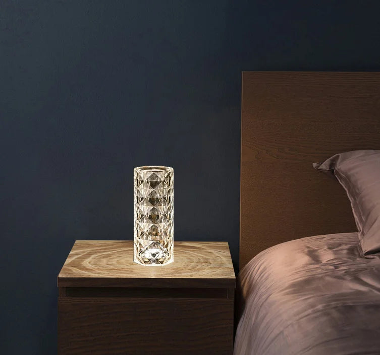 Nordic Crystal Touch Table Lamp – Dimmable Night Light with Rose & Diamond Design